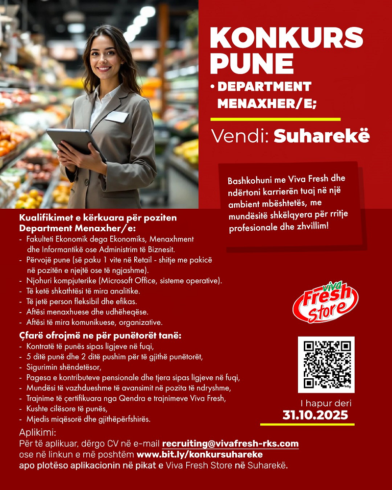 Department Menaxher/e - Suharekë